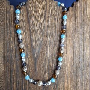 Vintage Napier Beaded Necklace Silver Tone And Multi Color Beads 16" + 2" Ext